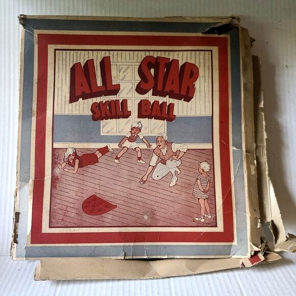 Vintage Newton & Thompson Wood All Star Skill Ball with Original Box and 3 balls - Picture 2 of 9